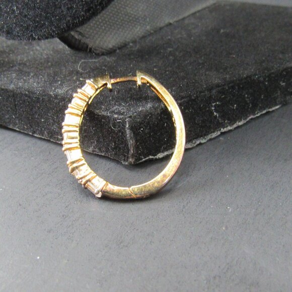 Rose Gold Plated Sterling Silver 925 OL Z Hoop Earrings w/Rhinestones 1" Tall - Picture 3 of 8